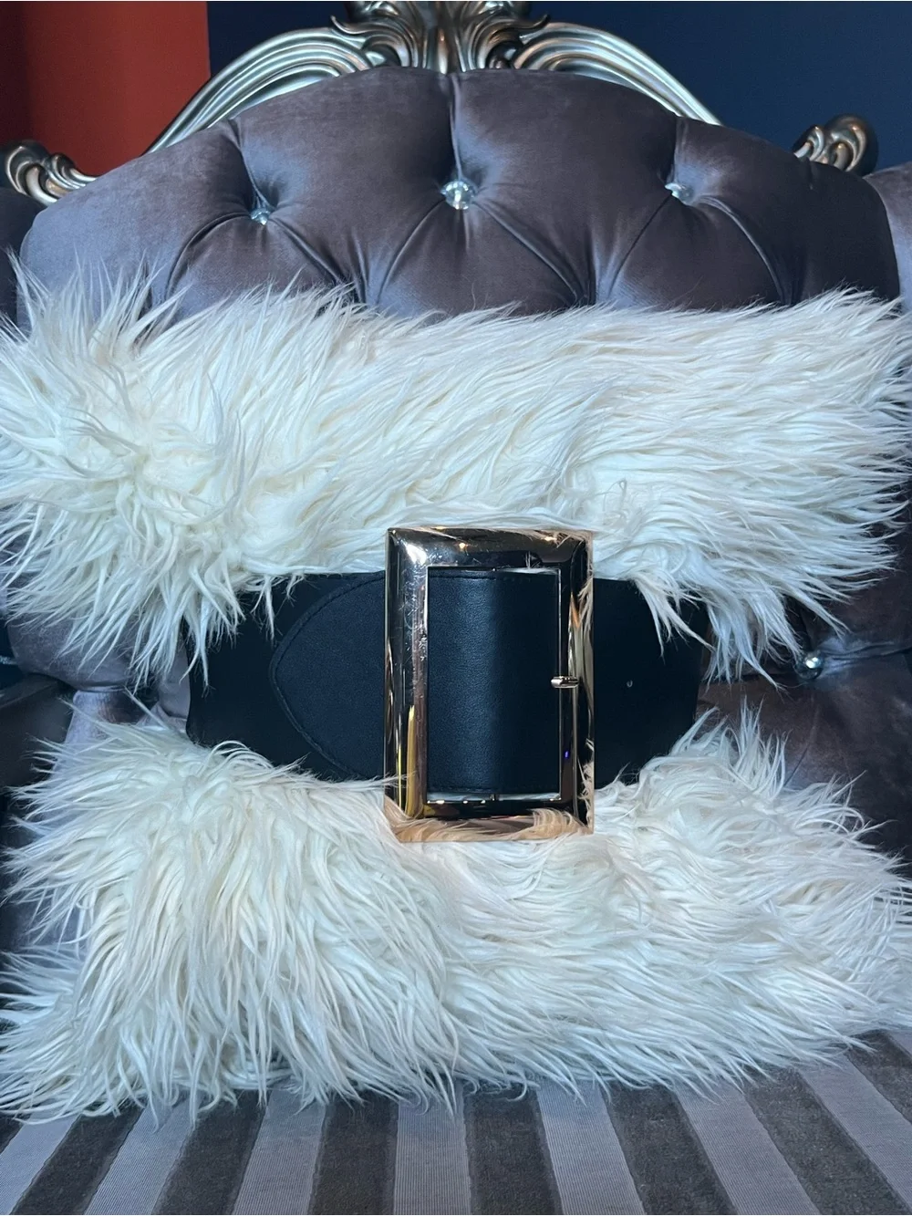 🖤✨ Black Wide Stretch Cinch Belt with Bold Gold Buckle 🌟👑